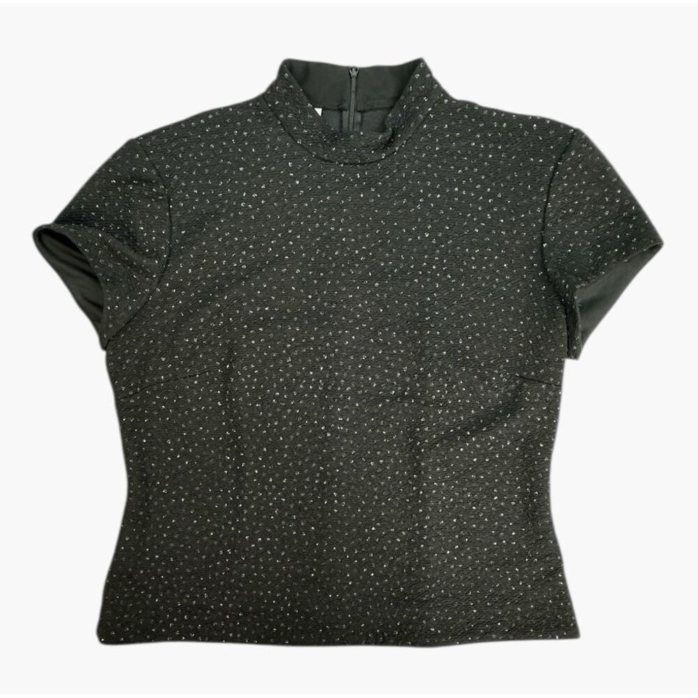 Vintage David Warren New York Black Sequin Short Sleeve Turtle Neck Zip Size 14